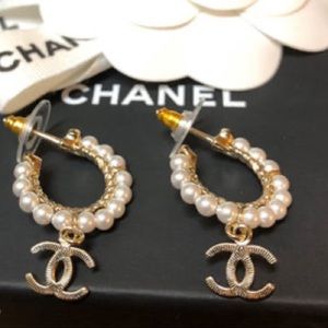 RARE Chanel pearl hoop earrings